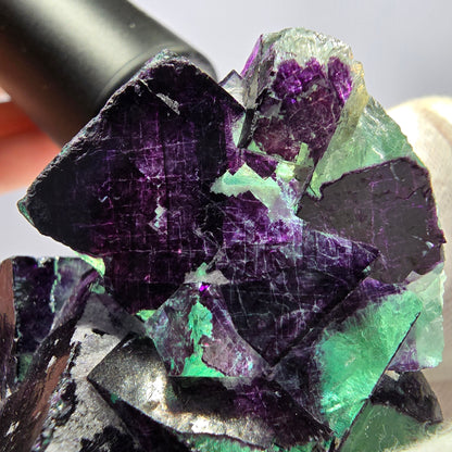 Spécimen de cube de fluorite fantôme vert violet zonal 11:11 Angel Pocket, Namibie 67*52*25mm 