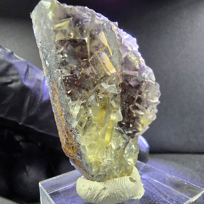 Rare Zonare Fluorite XX cube specimen yellow purple 43*28*15mm from Okorusu, Namibia