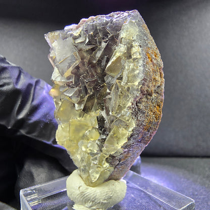 Rare Zonare Fluorite XX cube specimen yellow purple 43*28*15mm from Okorusu, Namibia
