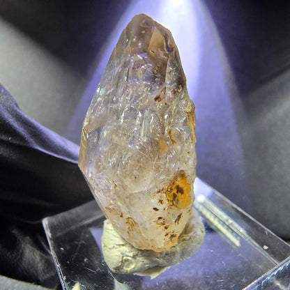 Sceptre de Quartz fumé fantôme clair, pointe à Double extrémité 30*18*15mm Goboboseb namibie