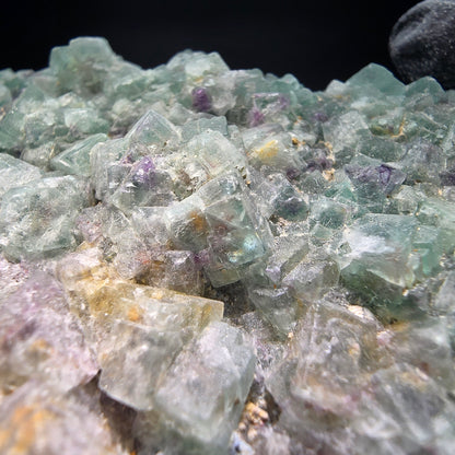 Grands cubes de fluorite zonaux, niveau de quartz vert violet Erongo, Namibie 124*59*27mm
