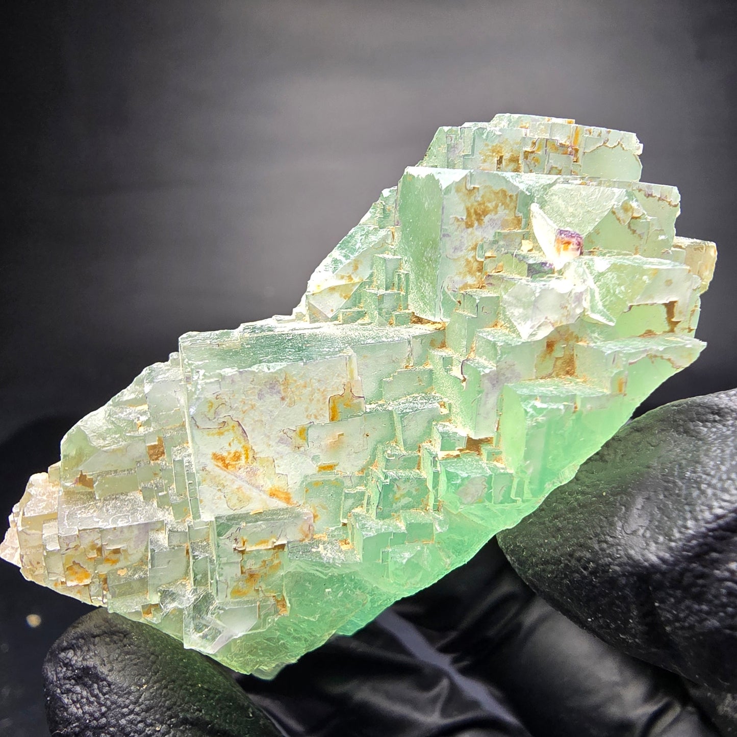 Cube de fluorite fantôme étagé vert turquoise Omehane, namibie 62*25*30mm