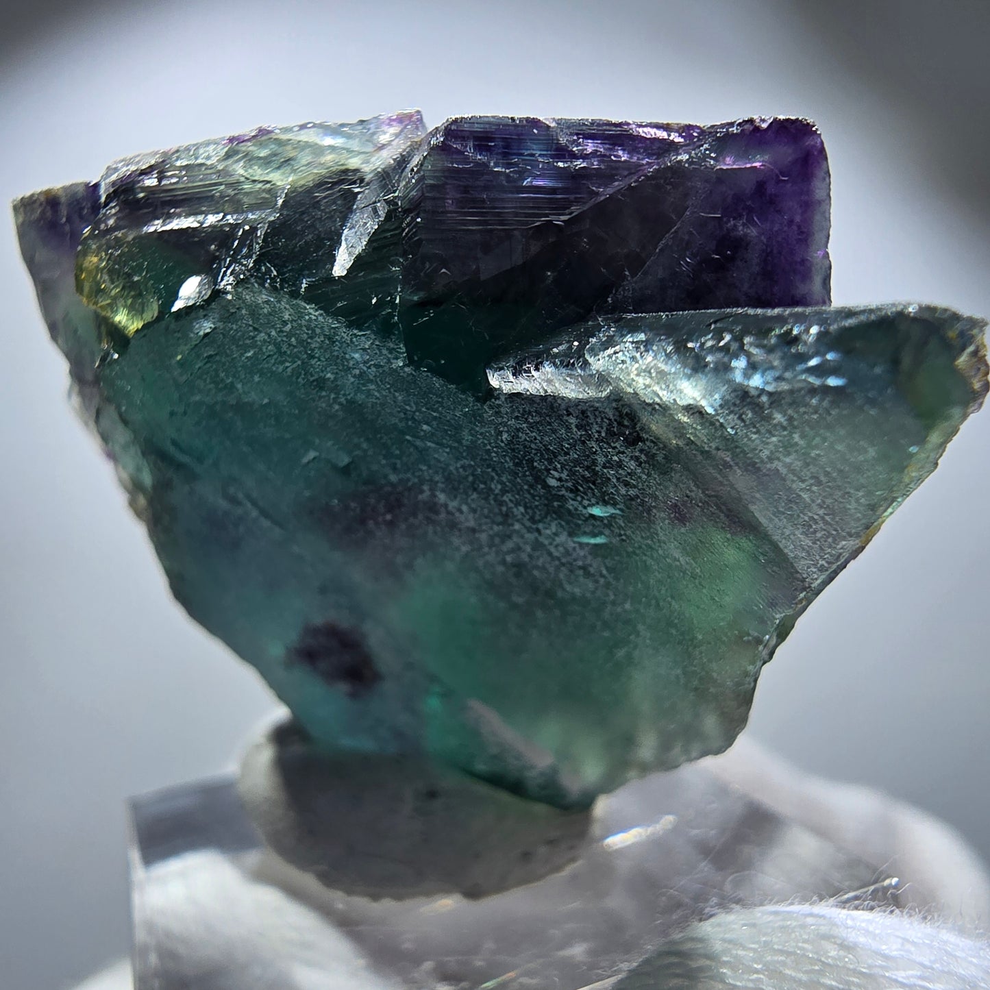 Rare spécimen de cube de fluorite fantôme, vert-violet zonal, Okorusu, Namibie, 33 x 27 x 30 mm 