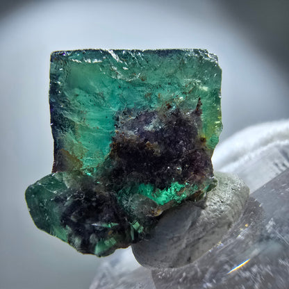 Spécimen rare de cube de fluorite fantôme, vert zonal et violet, Okorusu, Namibie, 22 x 19 x 14 mm 