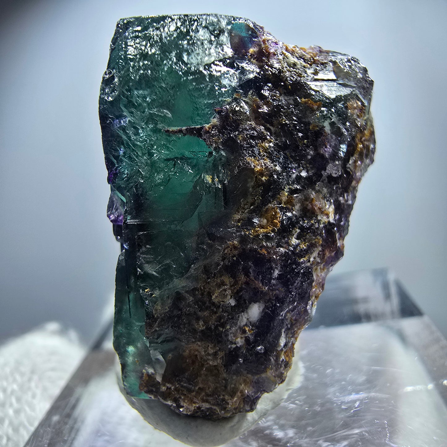 Spécimen rare de cube de fluorite fantôme zonal vert violet Okorusu, Namibie 29*25*16mm 
