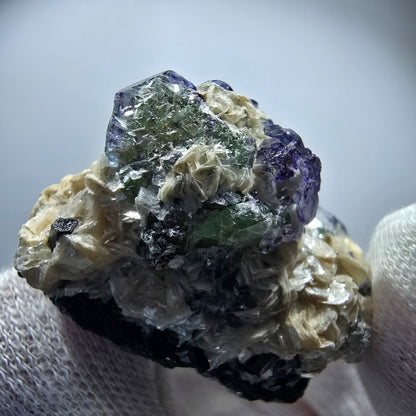Phantom Fluorit Würfel zonal, Muskovit Schörl Turmalin Erongo Namibia 38*33*27mm
