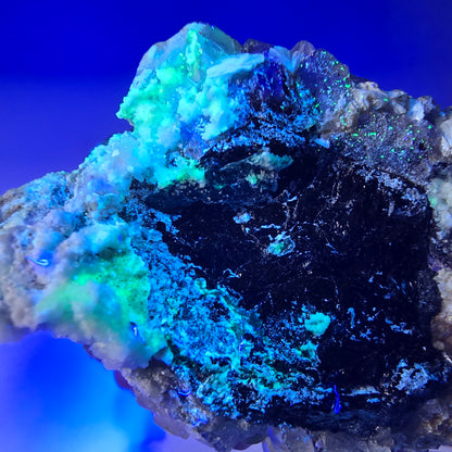 Phantom Fluorit Würfel, Rauchquarz, Schörl Turmalin, Hyalit Erongo, Namibia 66*49*37mm