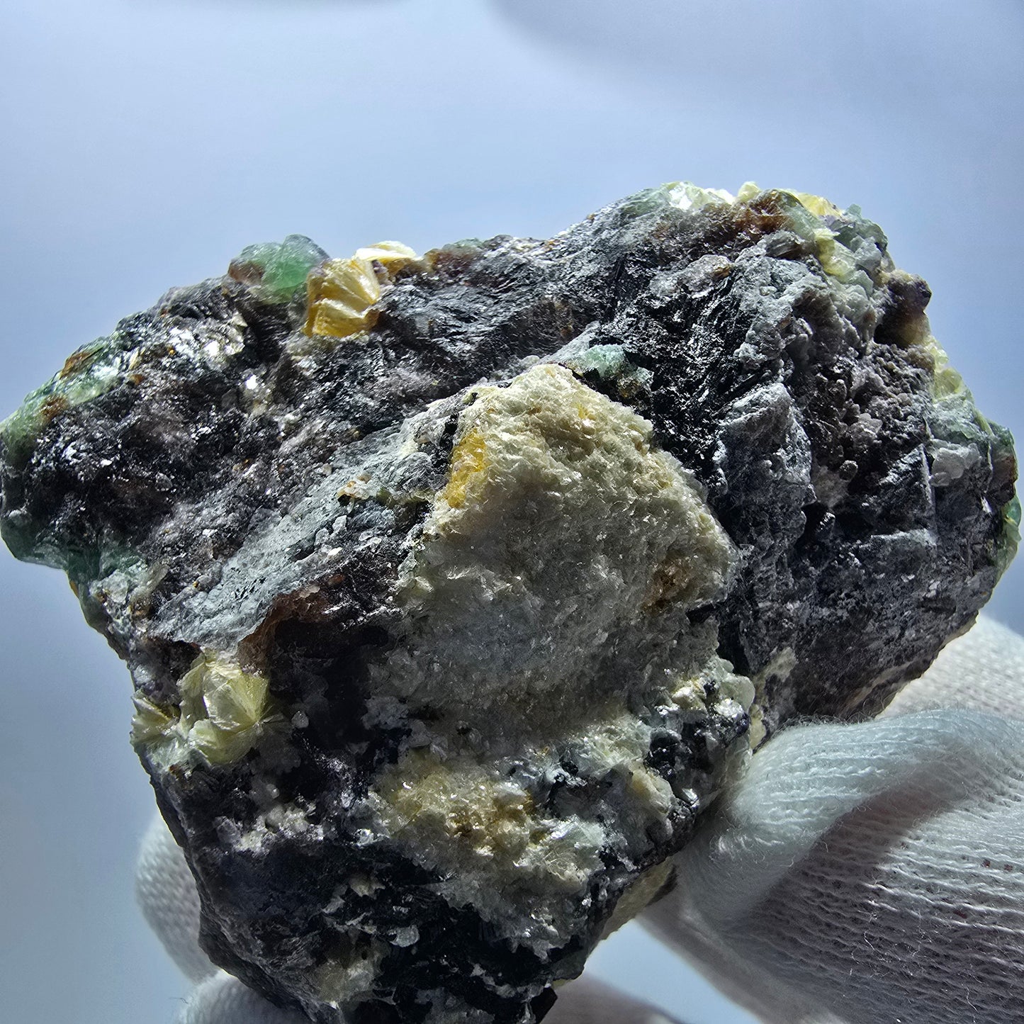 Phantom Fluorit zonal Hyalit Rauchquarz Muskovit Stufe Erongo Namibia 71*65*46mm
