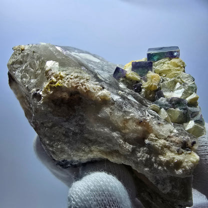 Phantom Fluorit zonal Rauchquarz Hyalit Muskovit Stufe Erongo Namibia 92*72*60mm