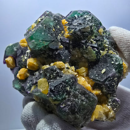 Fluorite fantôme hexagonale, hyalite, tourmaline Schörl, muscovite Erongo, Namibie 93*73*42mm 