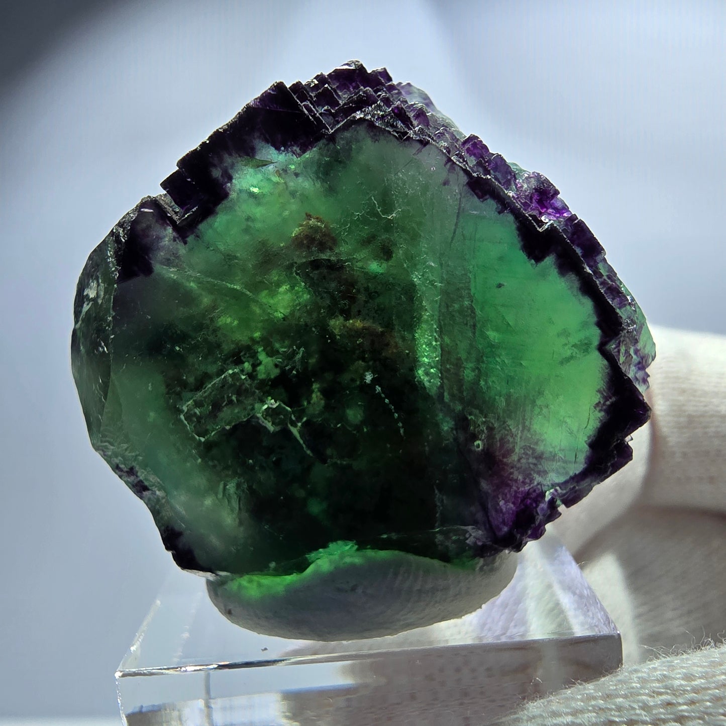 Seltener Phantom Fluorit Würfel, zonal grün lila Okorusu, Namibia 40*35*29mm