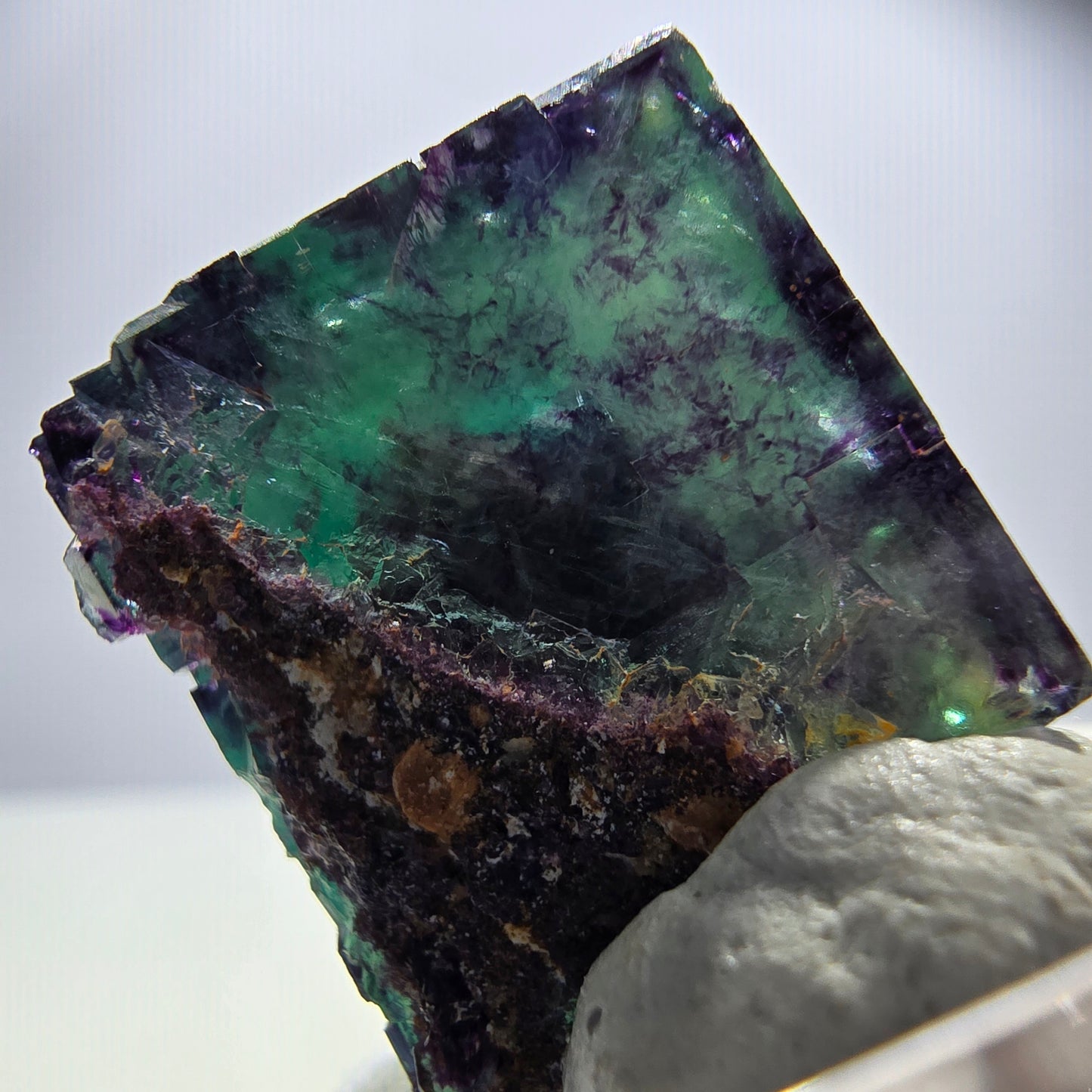 Cube de fluorite fantôme transparente, vert violet zonal, Okorusu, Namibie, 33 x 29 x 20 mm 