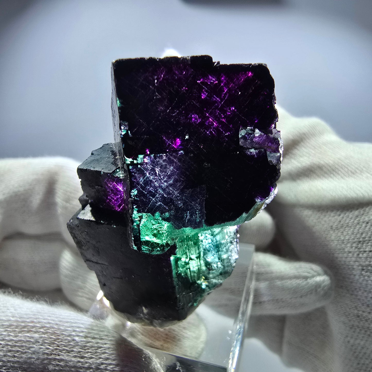 Fluorit Würfel Stufe, parkettiert grün lila 11:11 Angel Pocket Okorusu, Namibia 53*28*29mm