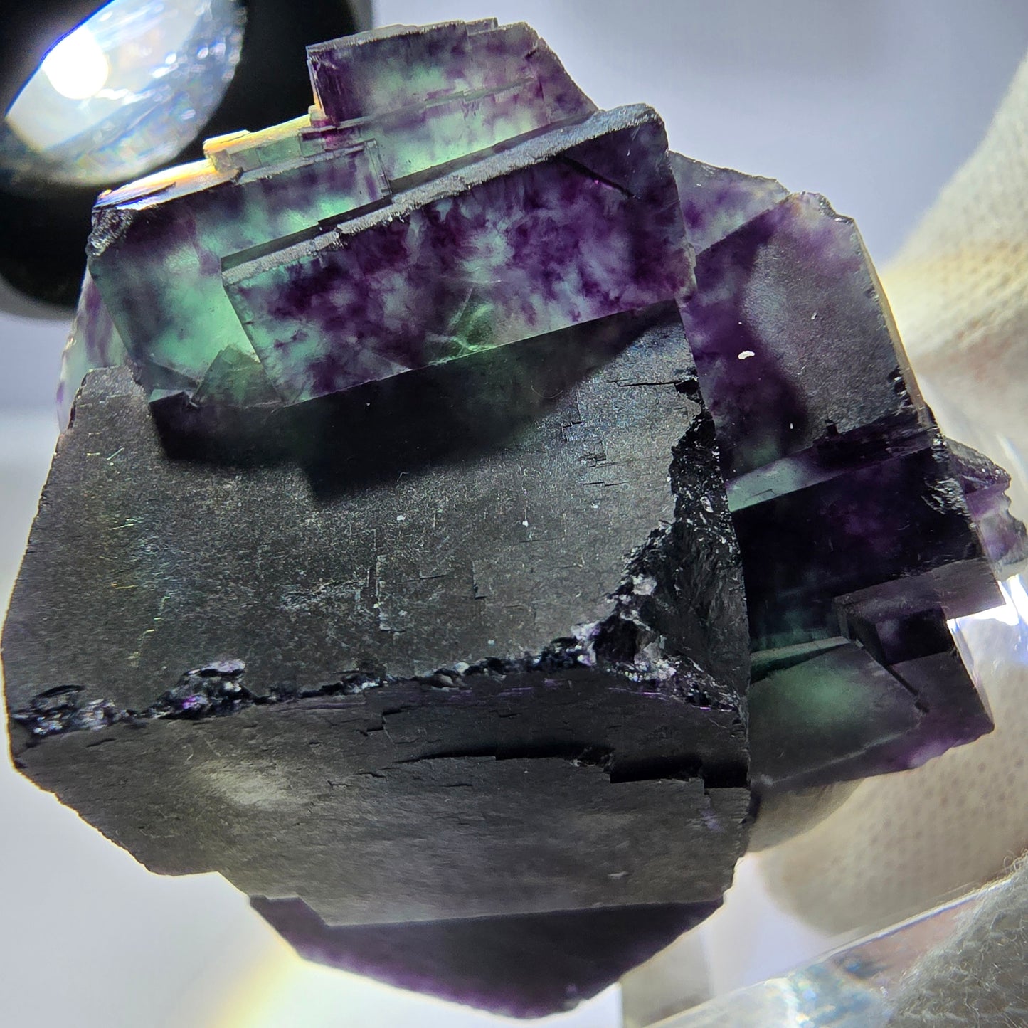 Seltene Phantom Fluorit Würfel Stufe zonal grün lila Okorusu, Namibia 51*46*28mm