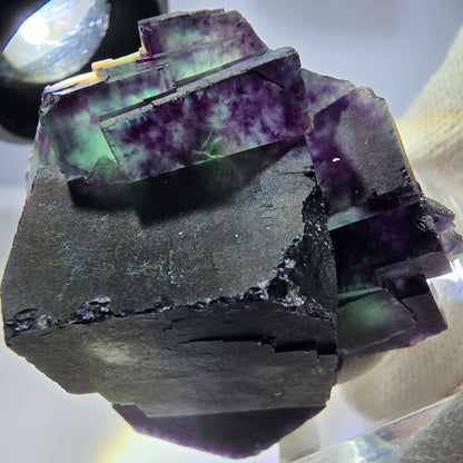 Seltene Phantom Fluorit Würfel Stufe zonal grün lila Okorusu, Namibia 51*46*28mm