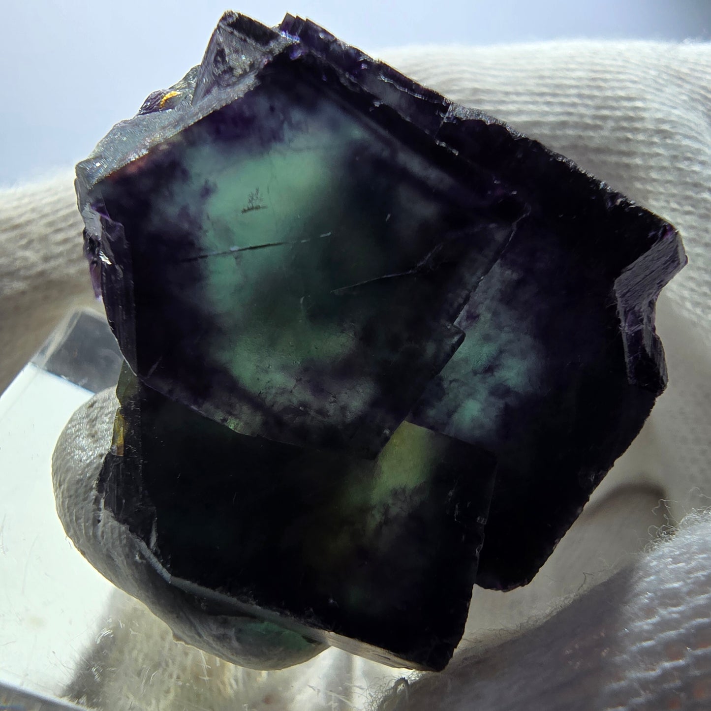 Seltene Phantom Fluorit Würfel Stufe zonal grün lila Okorusu, Namibia 34*27*20mm