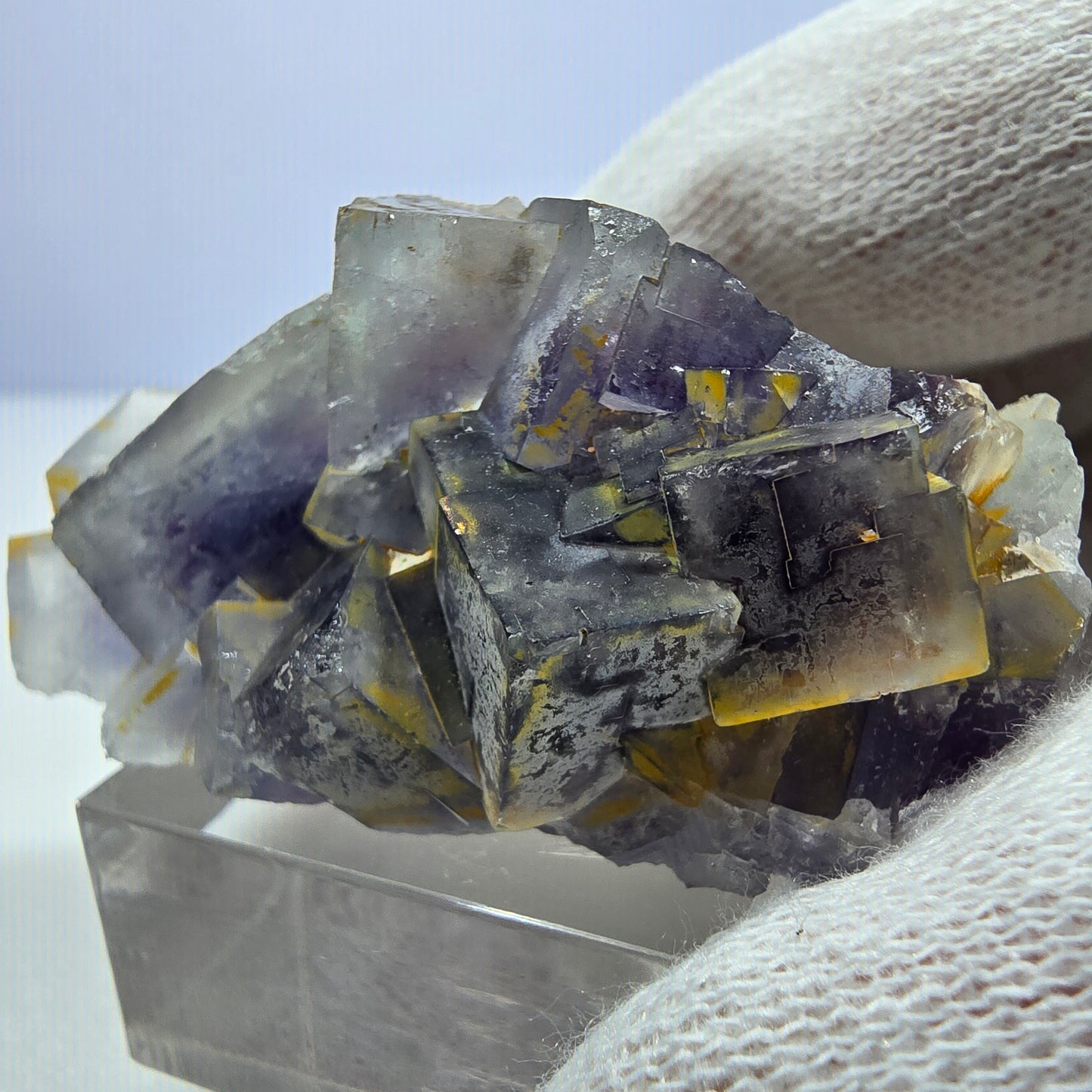 Seltene Phantom Fluorit Würfel Stufe blau lila Okorusu, Namibia 50*28*22mm