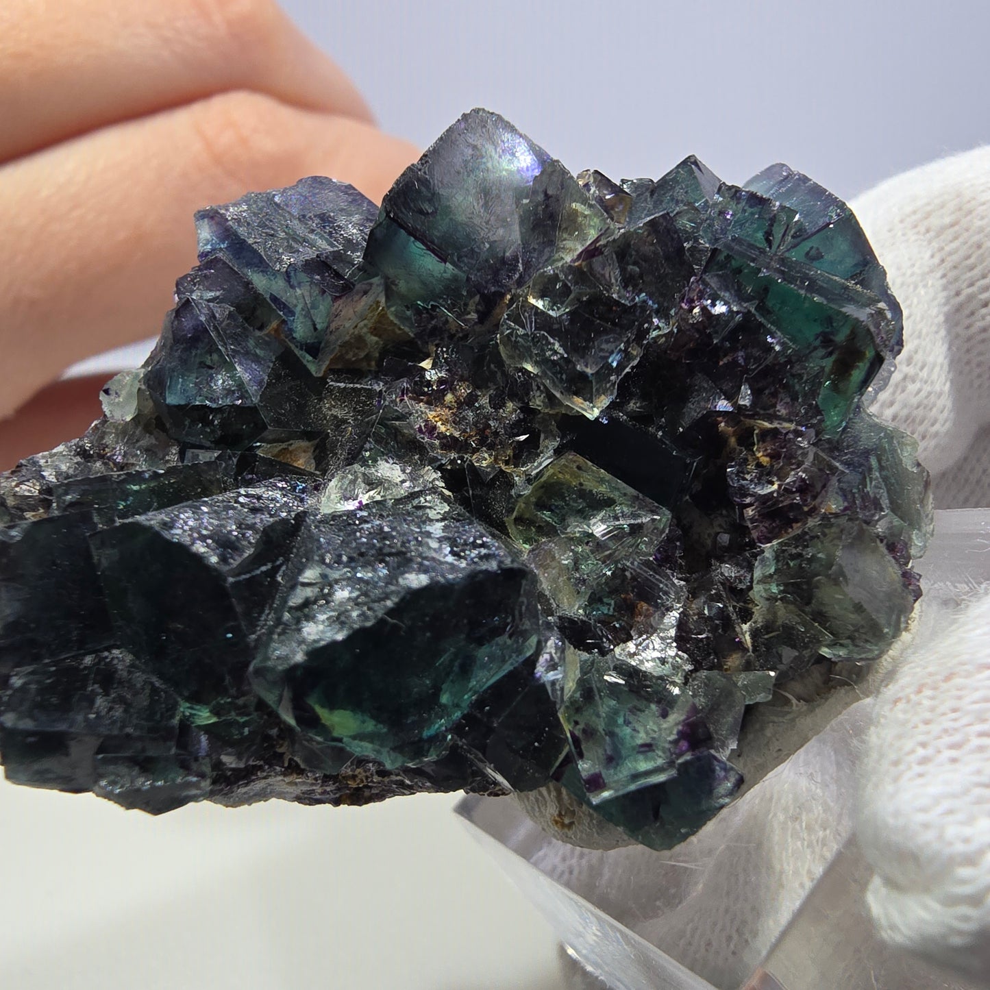 Clear Phantom Fluorite Cube Specimen zonal green purple Okorusu, Namibia 60*39*24mm 