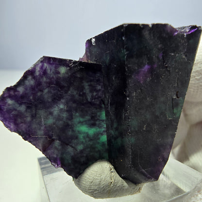 Spécimen de cube de fluorite fantôme transparente, vert-violet zonal, Okorusu, Namibie, 42 x 28 x 24 mm 
