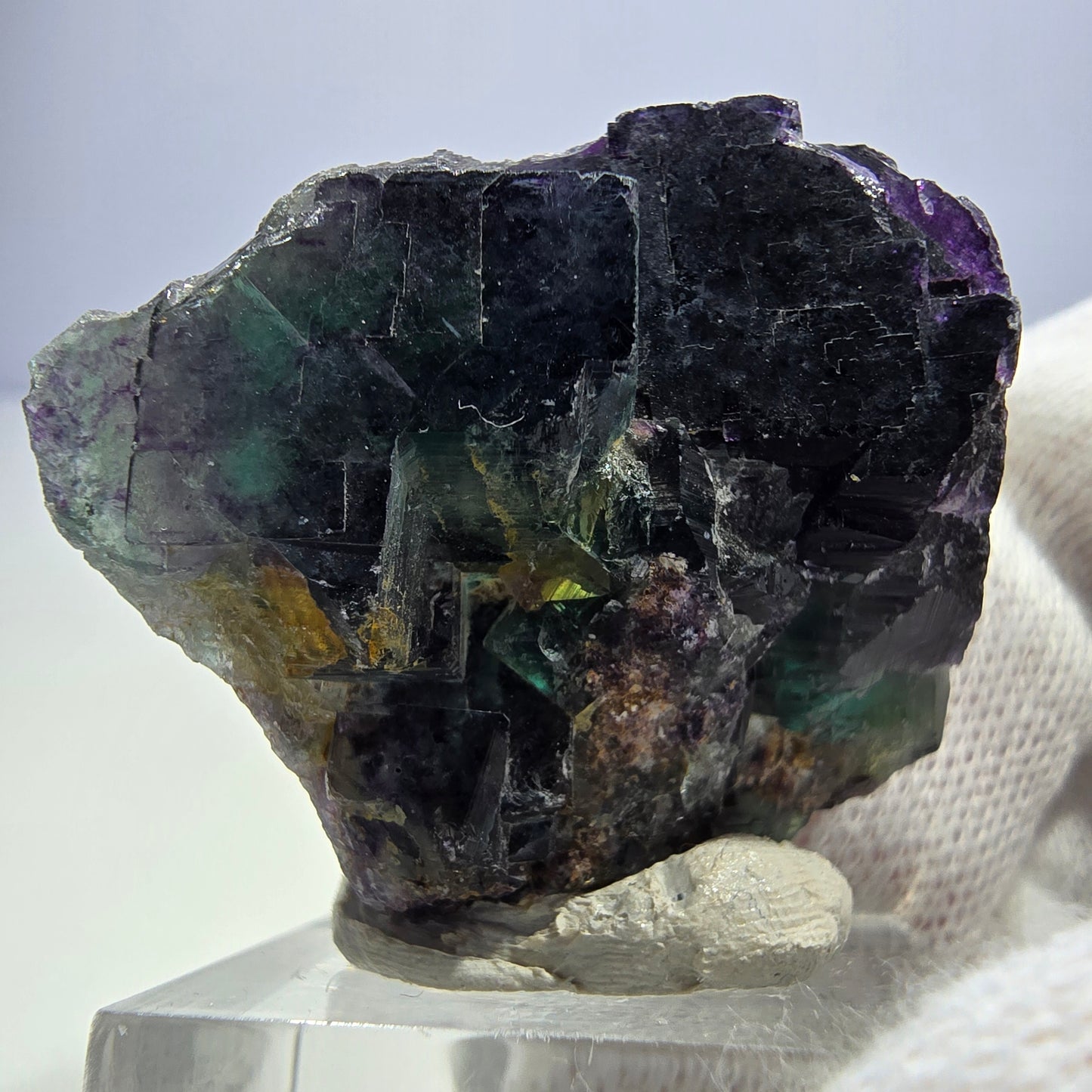 Klare Phantom Fluorit Würfel Stufe zonal grün lila Okorusu, Namibia 46*31*33mm