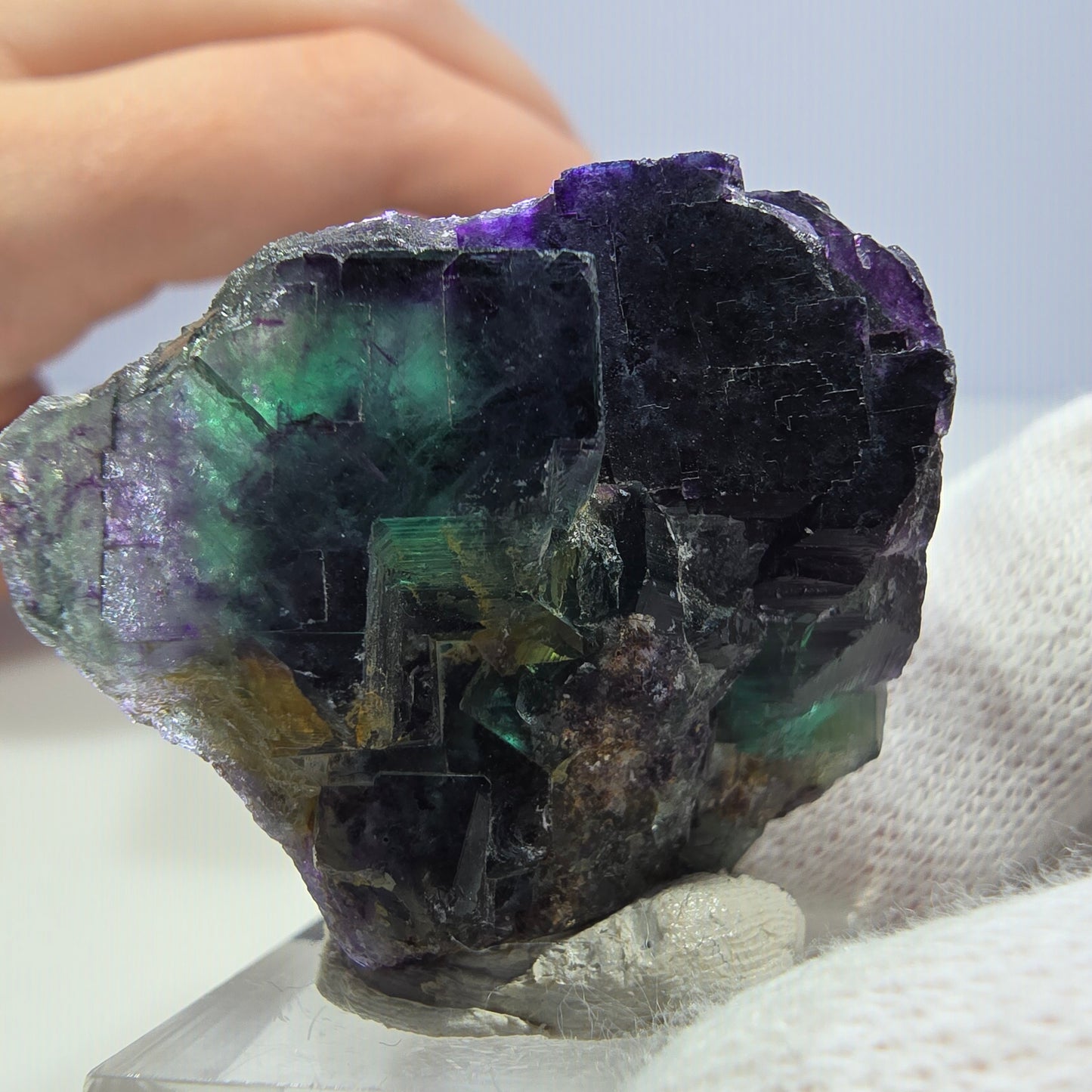 Klare Phantom Fluorit Würfel Stufe zonal grün lila Okorusu, Namibia 46*31*33mm