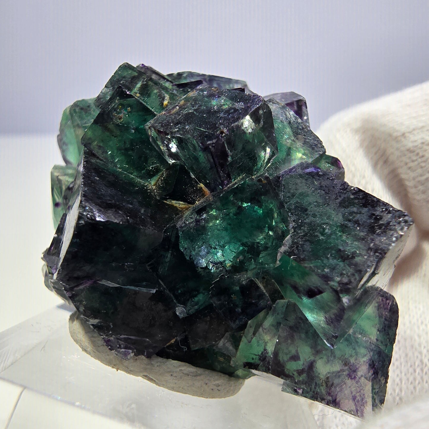 Klare Phantom Fluorit Würfel Stufe zonal grün lila Okorusu, Namibia 43*35*19mm