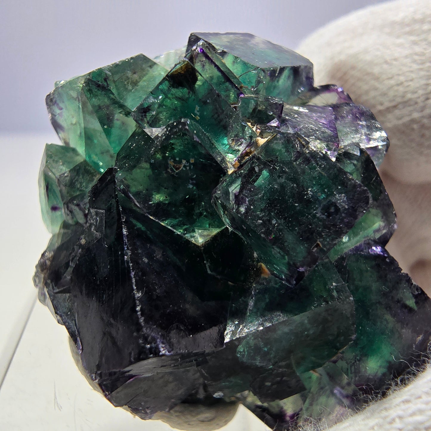 Klare Phantom Fluorit Würfel Stufe zonal grün lila Okorusu, Namibia 43*35*19mm