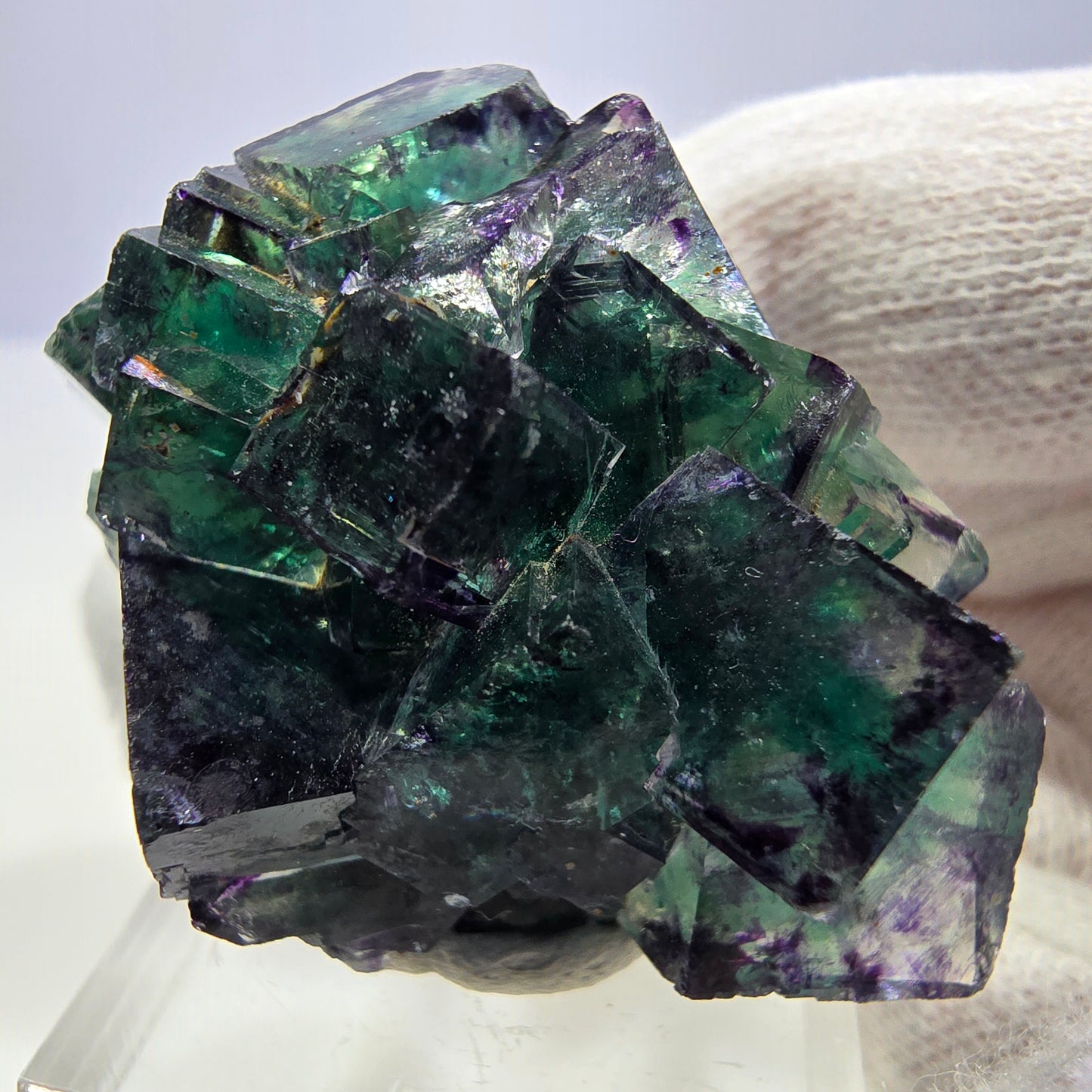 Klare Phantom Fluorit Würfel Stufe zonal grün lila Okorusu, Namibia 43*35*19mm