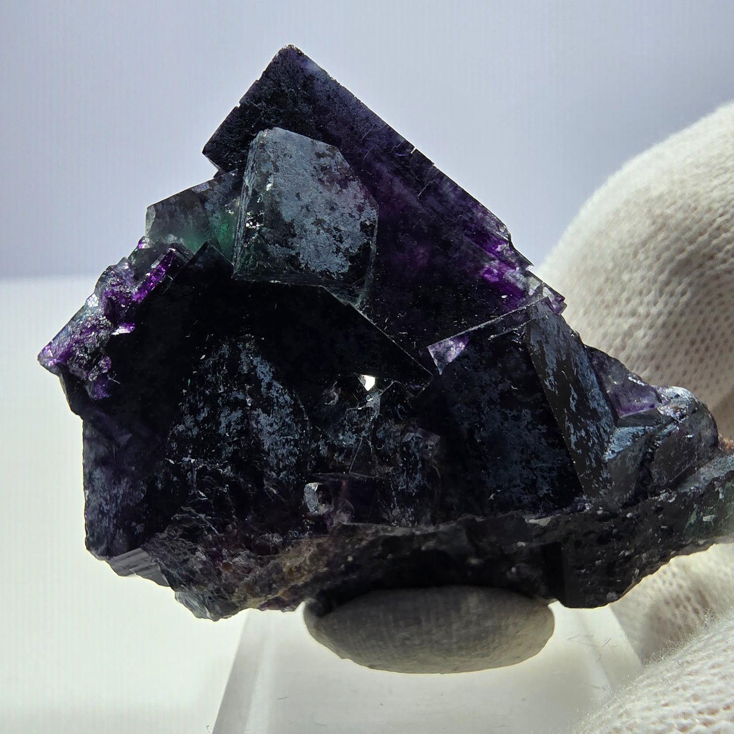 Klare Phantom Fluorit Würfel Stufe zonal grün lila Okorusu, Namibia 50*33*23mm