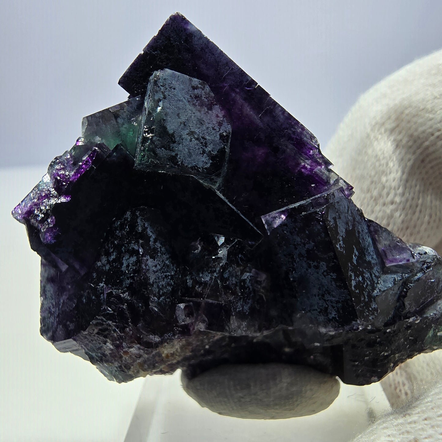 Klare Phantom Fluorit Würfel Stufe zonal grün lila Okorusu, Namibia 50*33*23mm
