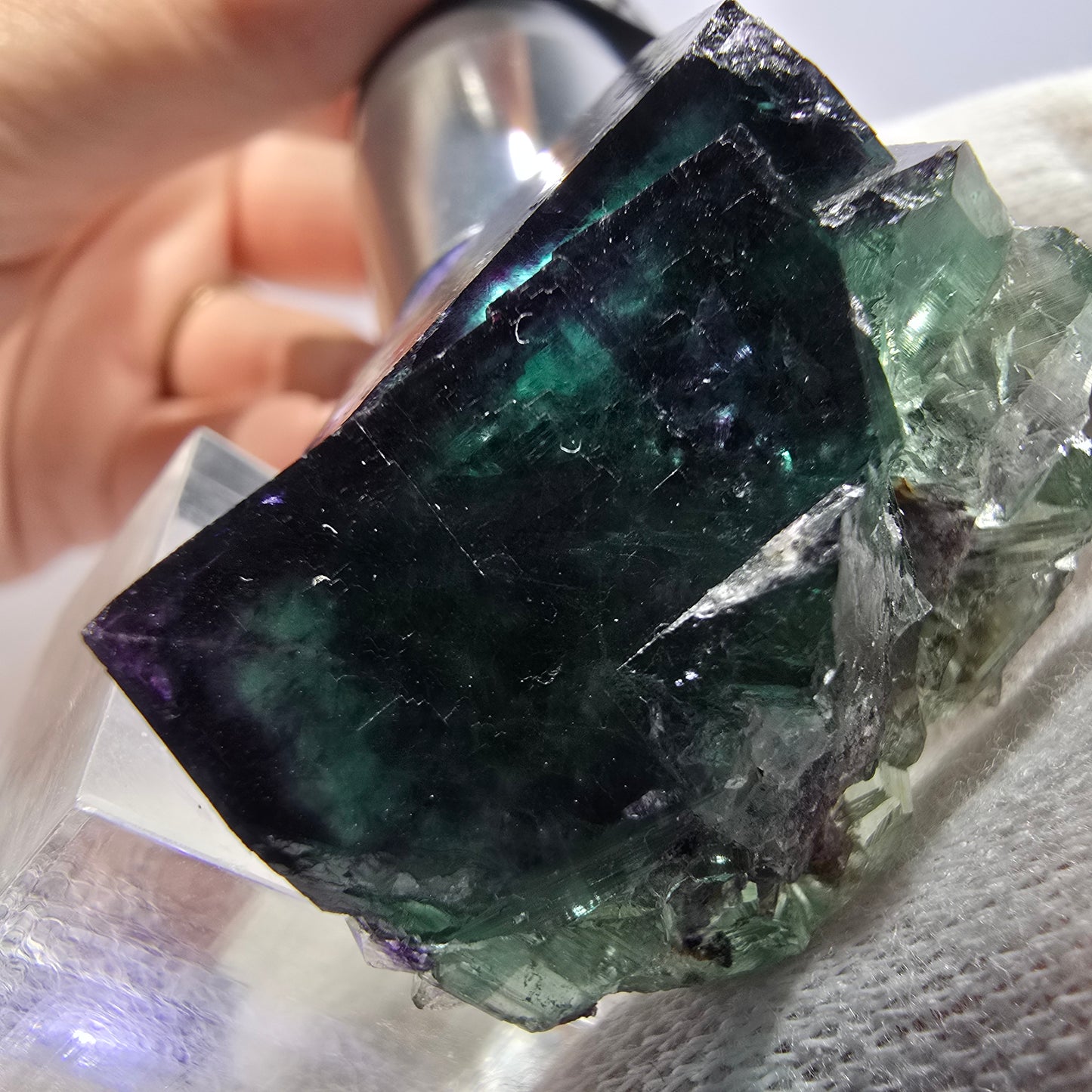 Clear Phantom Fluorite Cube Specimen zonal green purple Okorusu, Namibia 45*37*29mm 