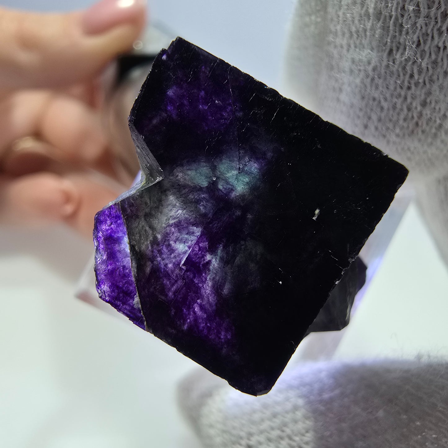 Klare Phantom Fluorit Würfel Stufe zonal grün lila Okorusu, Namibia 23*17*22mm