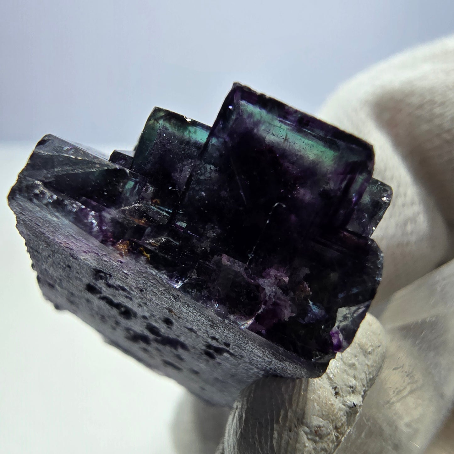 Klare Phantom Fluorit Würfel Stufe zonal grün lila Okorusu, Namibia 33*26*17mm