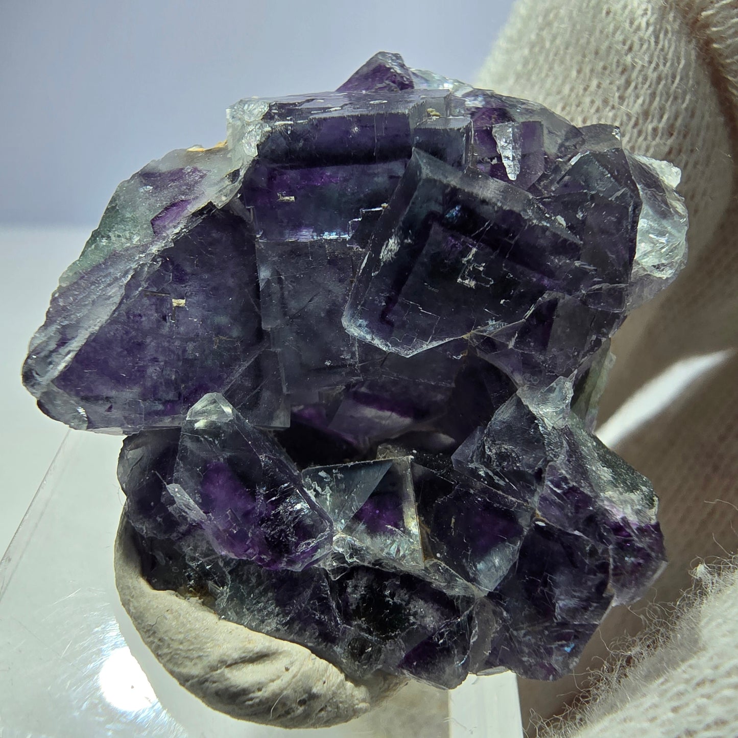 Klare Phantom Fluorit Würfel Stufe zonal grün lila Okorusu, Namibia 35*33*14mm