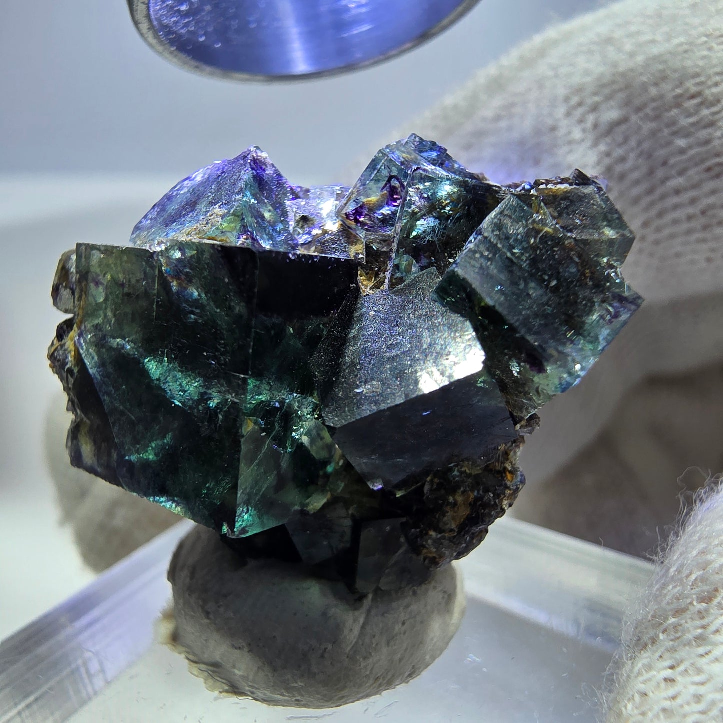 Klare Phantom Fluorit Würfel Stufe zonal grün lila Okorusu, Namibia 28*24*15mm
