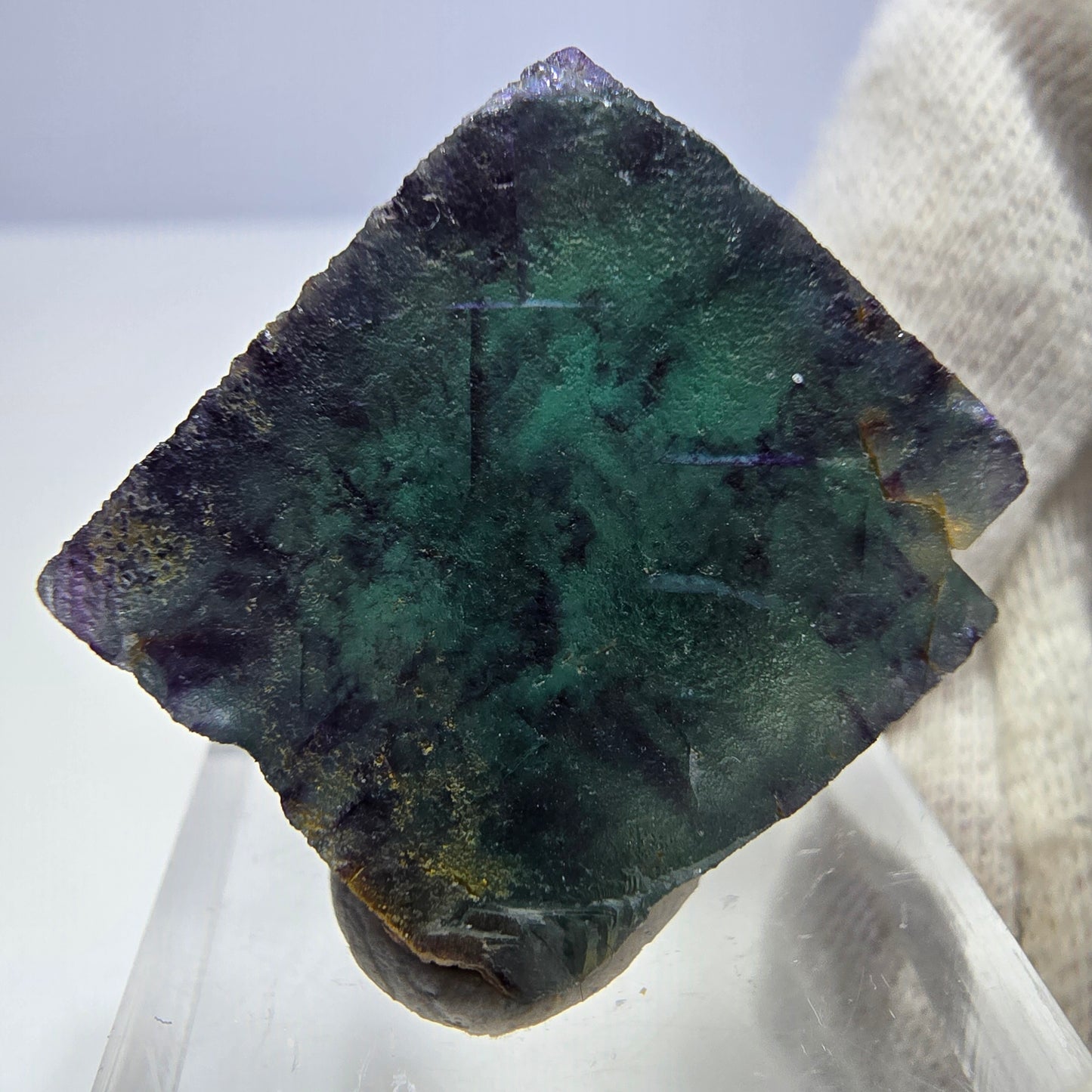 Rare cube de fluorite fantôme, vert violet zonal Okorusu, Namibie 29*28*15 mm 