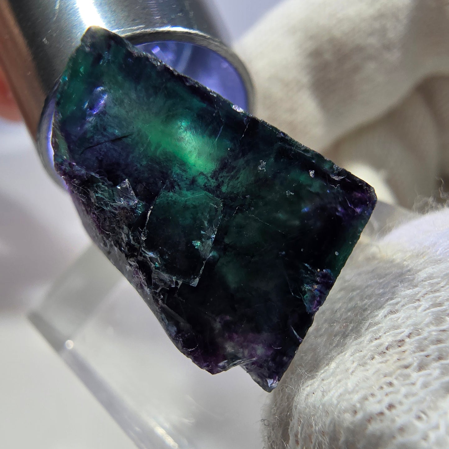 Rare cube de fluorite fantôme, vert violet zonal Okorusu, Namibie 27*25*14 mm 