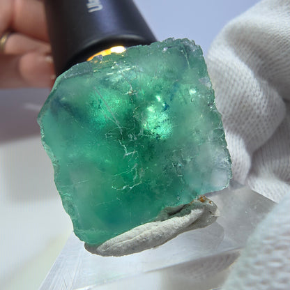 Cube de fluorite fantôme transparent parqueté vert turquoise Okorusu Namibie 33*22*22mm 