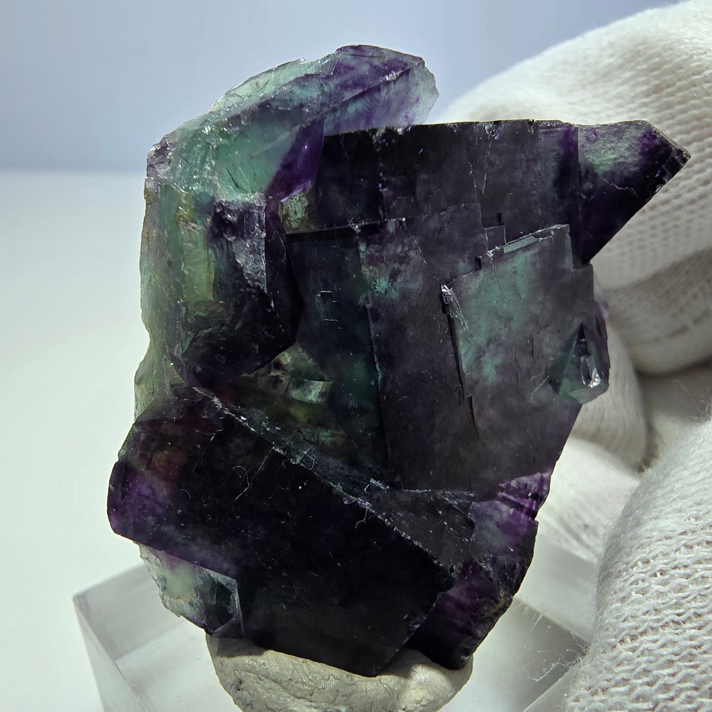 Seltene Phantom Fluorit Würfel Stufe zonal grün lila Okorusu, Namibia 43*34*16mm