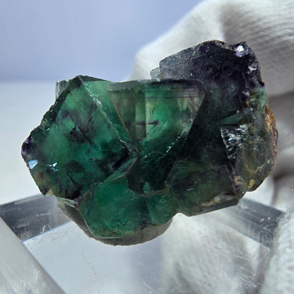 Spécimen rare de cube de fluorite fantôme, vert zonal et violet, Okorusu, Namibie, 29 x 17 x 17 mm 