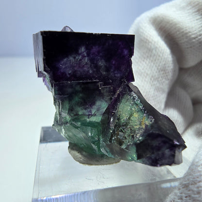 Spécimen rare de cube de fluorite fantôme, vert-violet zonal, Okorusu, Namibie, 37 x 23 x 15 mm 