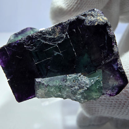 Seltene Phantom Fluorit Würfel Stufe zonal grün lila Okorusu, Namibia 39*34*24mm