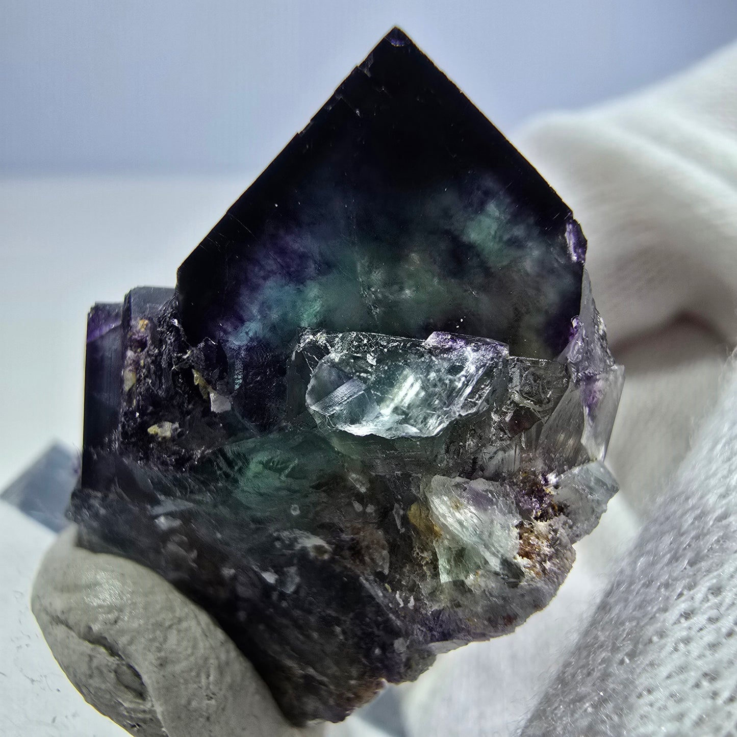 Seltene Phantom Fluorit Würfel Stufe zonal grün lila Okorusu, Namibia 29*23*20mm