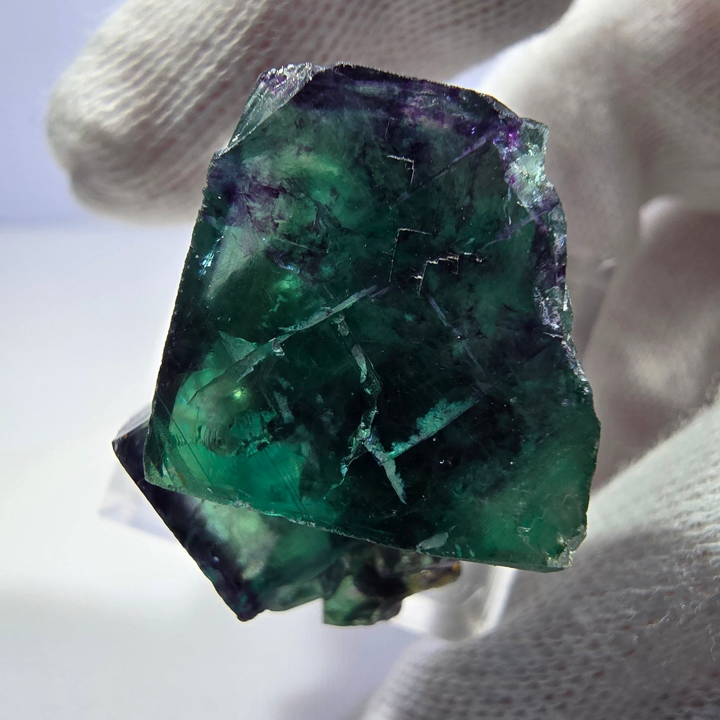 Spécimen rare de cube de fluorite fantôme, vert-violet zonal, Okorusu, Namibie, 32 x 20 x 22 mm 
