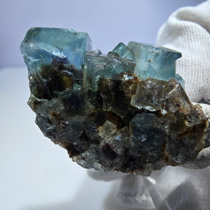Rare spécimen de cube de fluorite fantôme, vert-brun, Okorusu, Namibie, 44 x 28 x 25 mm 