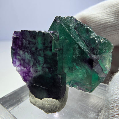 Spécimen rare de cube de fluorite fantôme, vert zonal et violet, Okorusu, Namibie, 32 x 28 x 19 mm 
