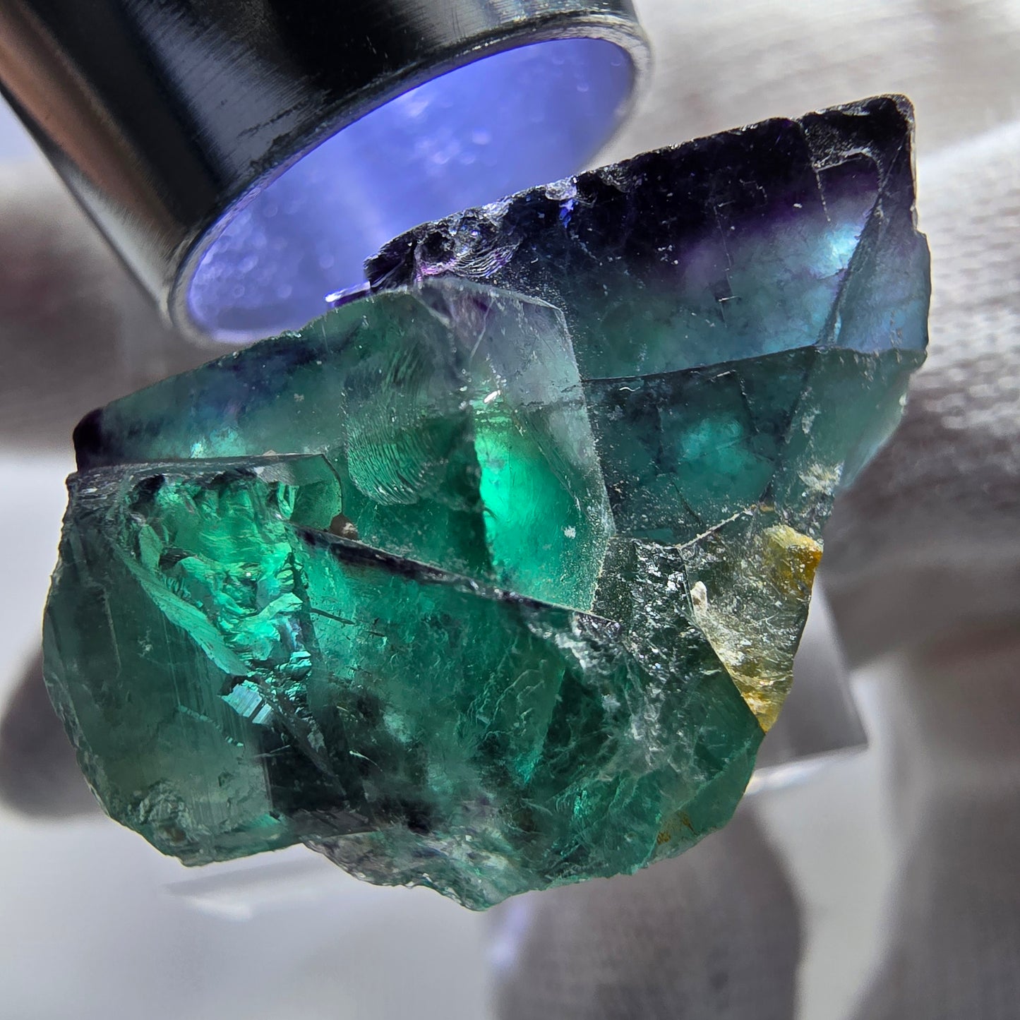 Spécimen rare de cube de fluorite fantôme, vert zonal et violet, Okorusu, Namibie, 32 x 28 x 19 mm 