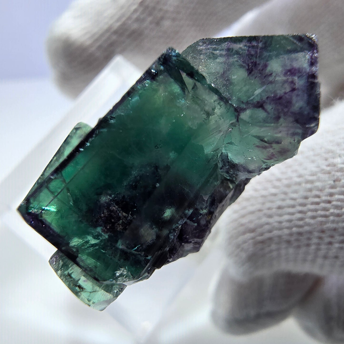 Rare spécimen de cube de fluorite fantôme, vert-violet zonal, Okorusu, Namibie, 31 x 21 x 15 mm 