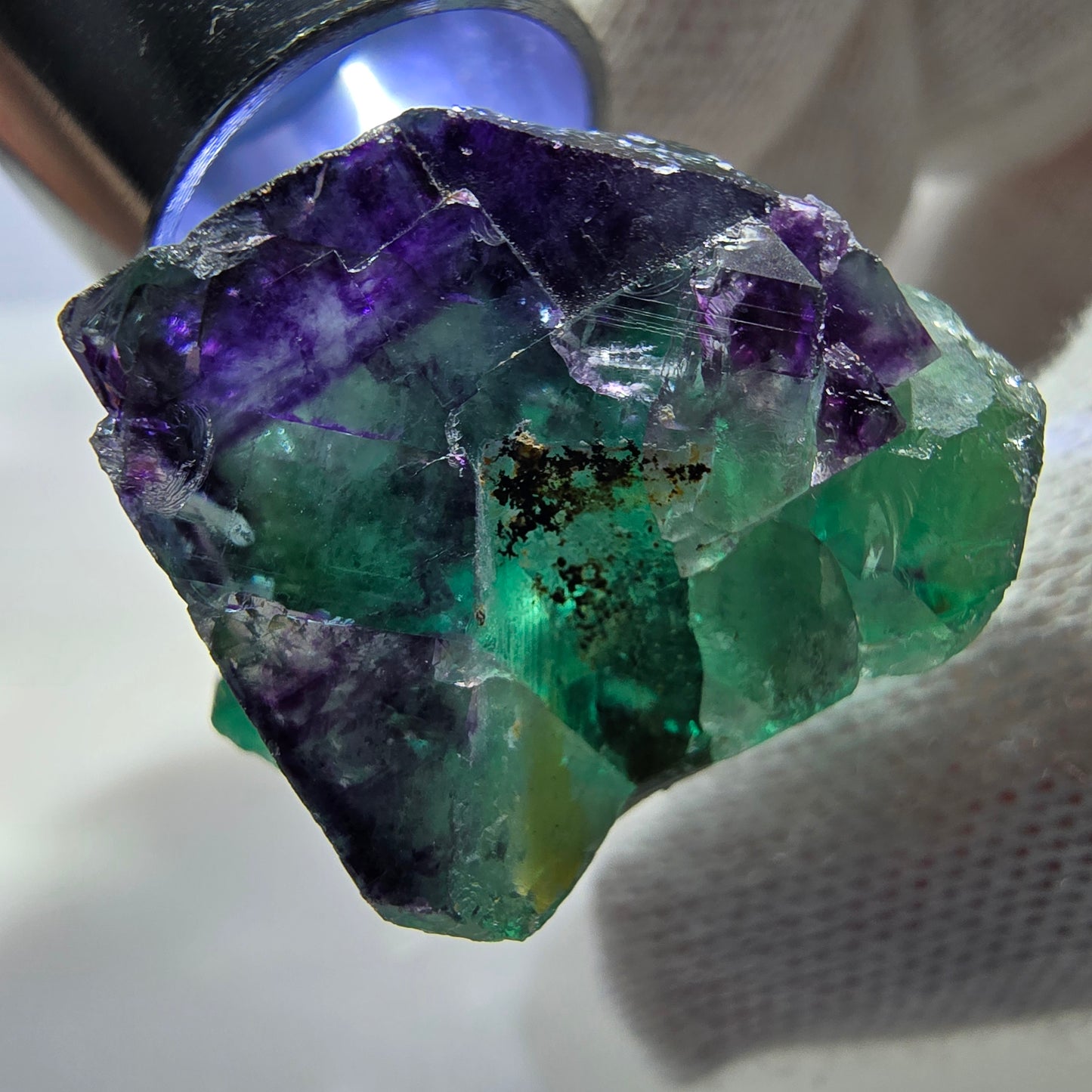 Spécimen rare de cube de fluorite fantôme, vert zonal et violet, Okorusu, Namibie, 31 x 39 x 20 mm 