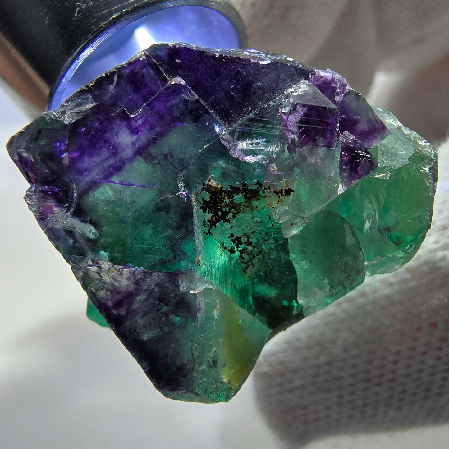 Spécimen rare de cube de fluorite fantôme, vert zonal et violet, Okorusu, Namibie, 31 x 39 x 20 mm 